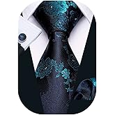 Barry.Wang Flower Ties for Men Handkerchief Cufflinks Set Wedding Necktie Set Party