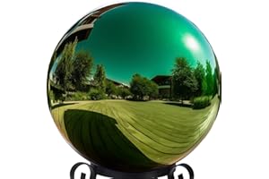 12 Inch Stainless Steel Gazing Globe,v2croft Hollow Ball Mirrored Surface Polished Shiny Sphere,Garden Stainless Steel Gazing Ball for Outdoor Lawn Pond Yard Ornament(Green)