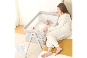 Baby Bassinet Bedside Sleeper - Safety Bassinets with Crib Sheet, Carry Bag and Soft Mattress, Adjustable Height Bedside Bass