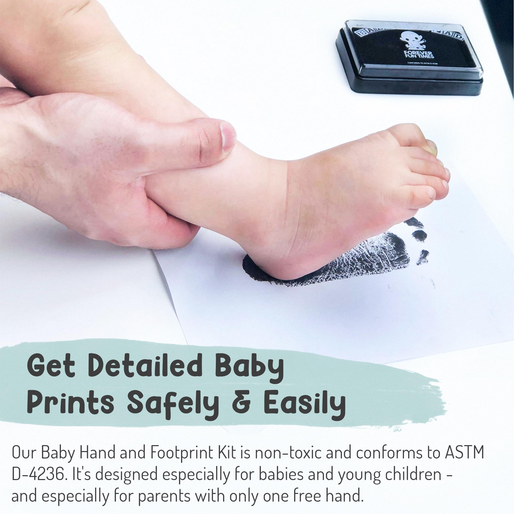 Baby Hand and Footprint Kit by Forever Fun Times | Get Hundreds of Detailed Prints with One Baby Safe Ink Pad | Easy to Clean, and Works with Any Paper or Card | Clean and Safe (Big Black)