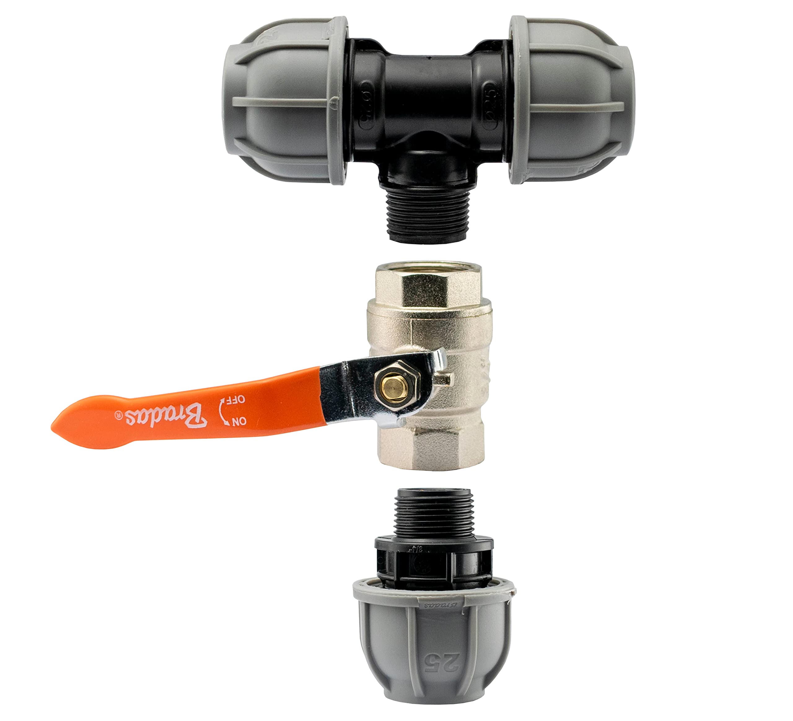 tee Junction Fitting with Metal Full Flow Valve for mdpe Water Supply Pipe,Available for 20mm,25mm and 32mm Pipe Sizes (25mm mdpe)