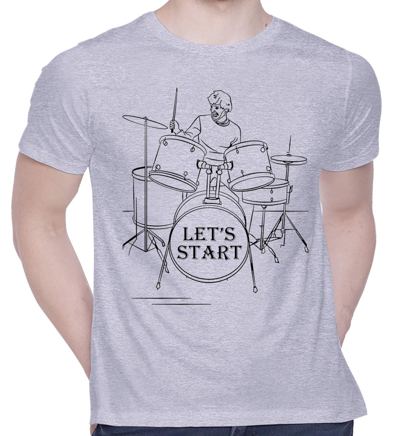 CreativiT Graphic Printed T-Shirt for Unisex Drum_LET S Start Tshirt | Casual Half Sleeve Round 
