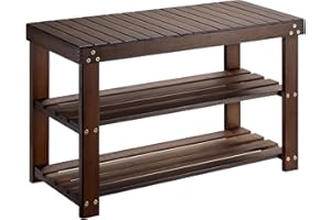 Pipishell Bamboo Shoe Rack Bench, 3 Tier Sturdy Shoe Bench, Storage Shoe Organizer, Holds up to 300lbs for Entryway Bedroom Living Room Balcony, Brown