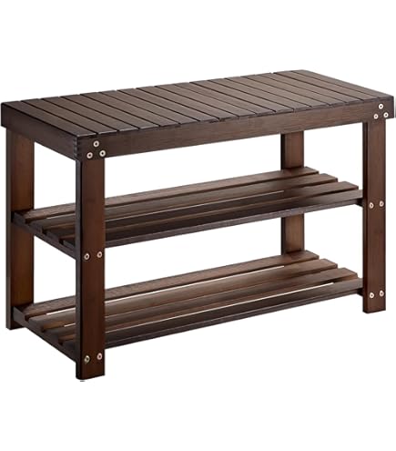 Amazon.com: 3-Tier Solid Wood Shoe Storage Bench, Entryway Shoe  display picture 1
