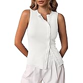 Cicy Bell Womens Button Down Tank Tops Summer Sleeveless Vest Tops Trendy Ribbed Fitted Going Out Shirts