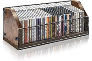 PUTNATRUE CD Storage Holder CD Case, Wooden CD Organizer Rack, Retro-style CD Rack Shelf Holds Up 32 CDs, Perfect Ideal for Storaging CDs and CD Jewel, Cassette on Destop