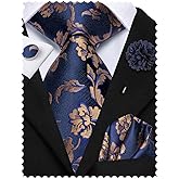 Hi-Tie Mens Paisley Floral Striped Ties Set Silk Necktie and Lapel Pin for Men Pocket Square Cufflinks Set Business Wedding