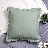 Sage Green Quilted Euro Sham European Pillow Covers Cotton Medallion Damask Set of 2 Scalloped Embroidered Floral Square Pillowcases Embossed Matelasse Victorian Vintage Textured Decorative 26×26