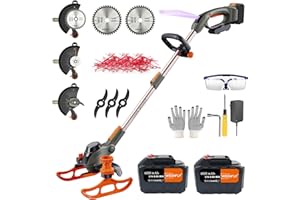 WeGofly String Trimmer Cordless, （2 x 21V 6.0Ah Electric Brush Cutter Battery Powered）, Edger & Weed Trimmer with 2 x Saw Blades, 3 x Metal Blades, 30x Grass Cutting line