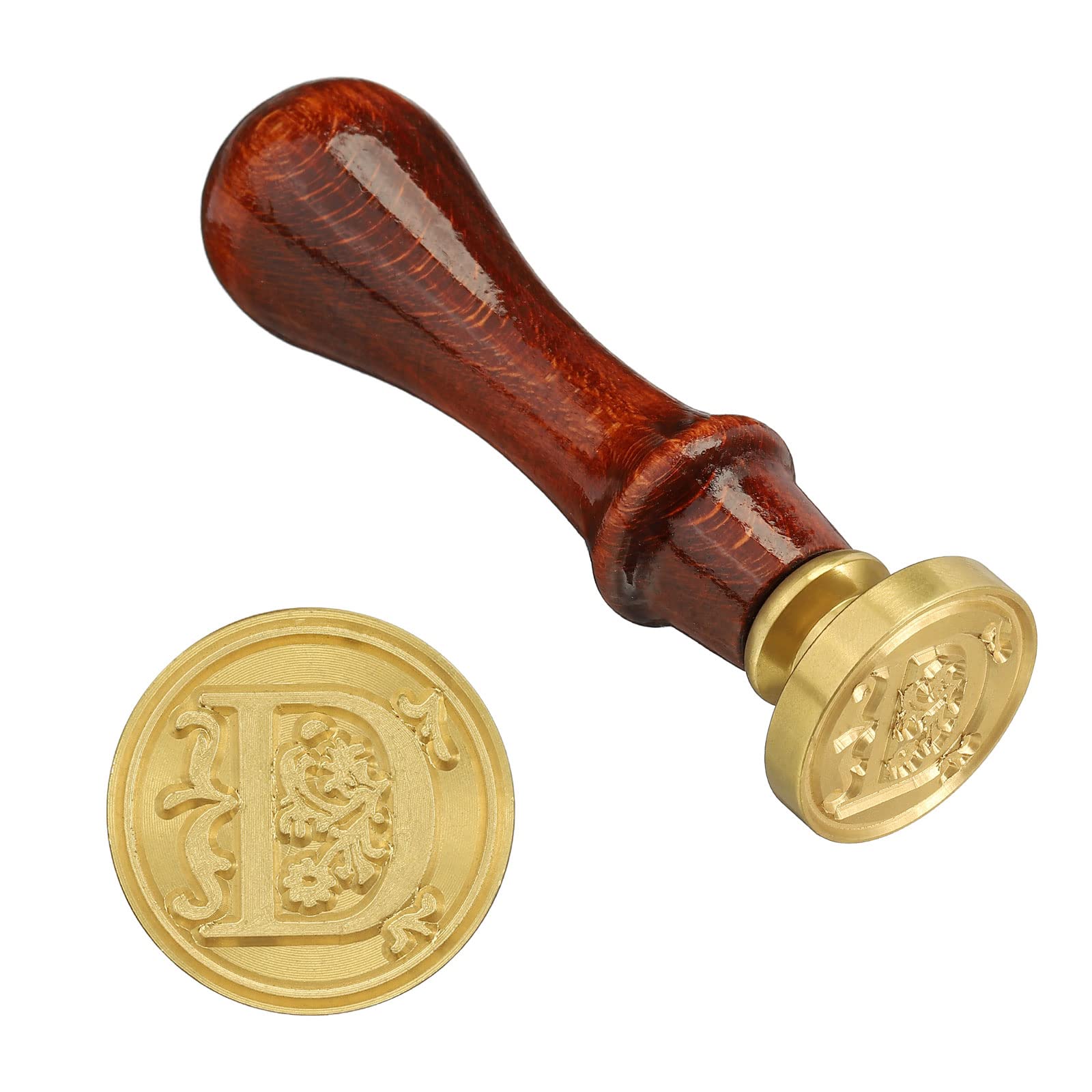 PATIKIL Letter Wax Seal Stamp, Alphabet D Wooden Handle 25mm Removable Retro Brass Head Classic Sealing Stamp for Envelope Invitation Card Wedding Gift Decoration