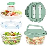 Reeple Salad Container for Lunch, Bento Lunch Box 58-oz with 4 Compartments Tray and Ice Pack, Leak-Proof Salad Bowl with Lid for Adults, BPA-Free Lunch Box for Meal Prep & Food Storage(Green)