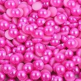 Niziky 1200PCS Hot Pink Flat Back Pearls Gems, Mixed Size 2/4/6/8/10/12/14mm Half Round Pearls Beads for Crafts, Hair, Shoes, Nail Art Decorations