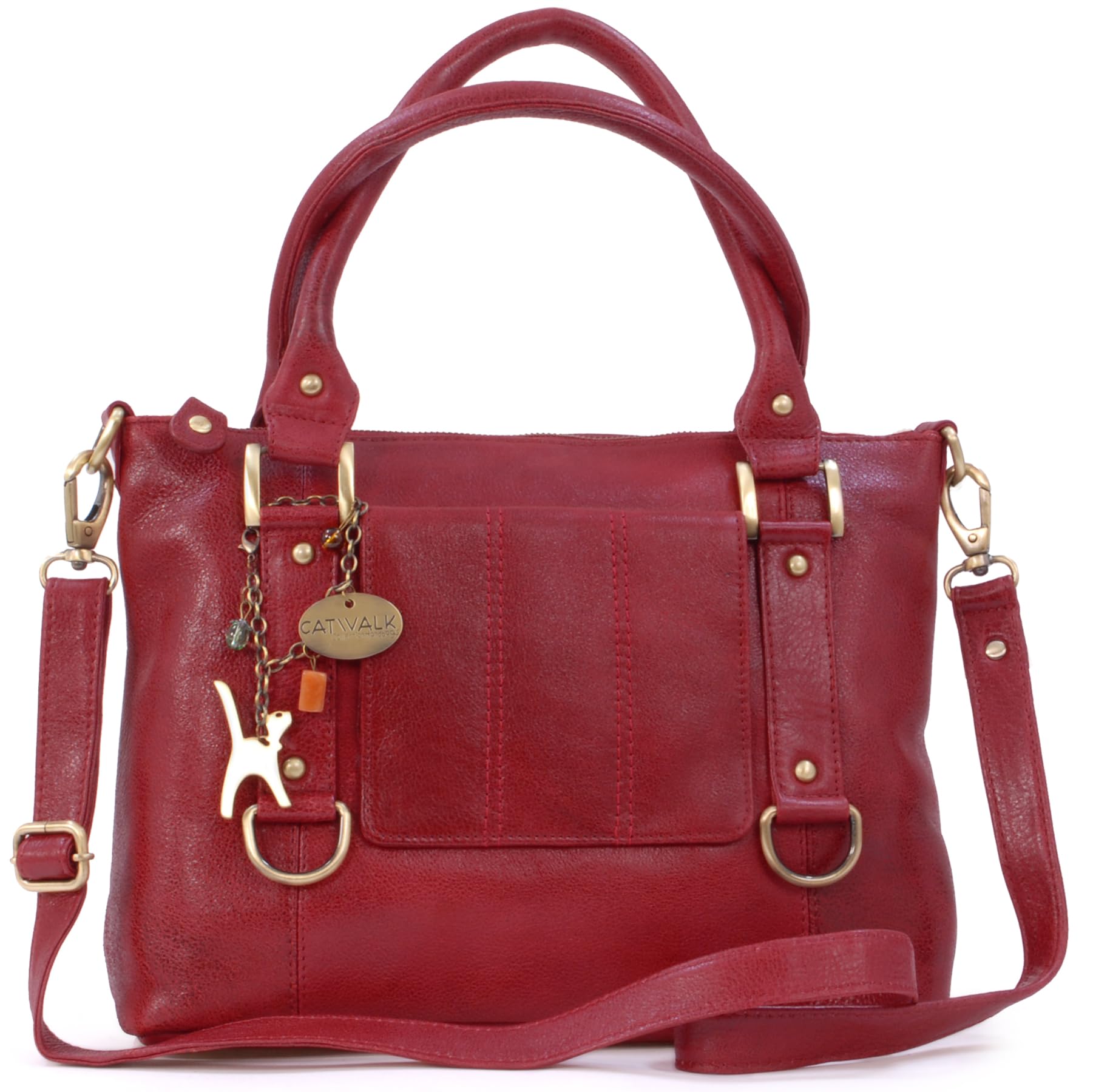 Catwalk Collection Handbags - Women's Large Leather Shoulder Bag - A4 Work Bag - Adjustable Detachable Crossbody Strap - Gallery - Red