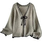 SOLY HUX Women's Plus Size Bow Tie Cardigan Sweaters Long Sleeve V Neck Tops Fall Clothes