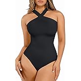 Lover-Beauty Body Suits for Women Shapewear Tummy Control Bodysuit Criss Cross Halter Top Bodysuit Thong Body Suit Black