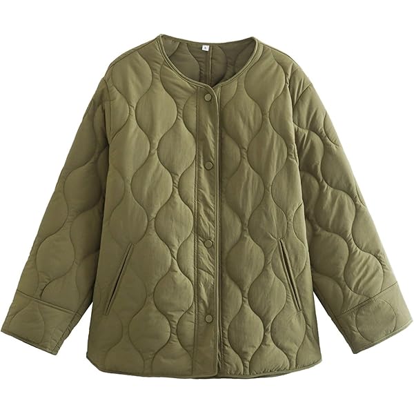 JUMPICK Women's Quilted Jacket Coat Crew Neck Button Down
