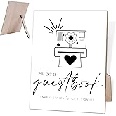 Photo Guest Book Sign, Wedding Guest Book Alternative, Bridal Shower Decor, Minimalist Style 8" X 11" Wooden Sign with Stand for Wedding Reception and Event Party, Bridal Shower Party Favors,10