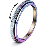 Diamday Fidget Rings for Women Men -2 4mm Titanium Steel Spinner Ring for Anxiety Stress Relief Glitter Sandblast Spinning Figit Anxiety Jewelry for Women Gifts