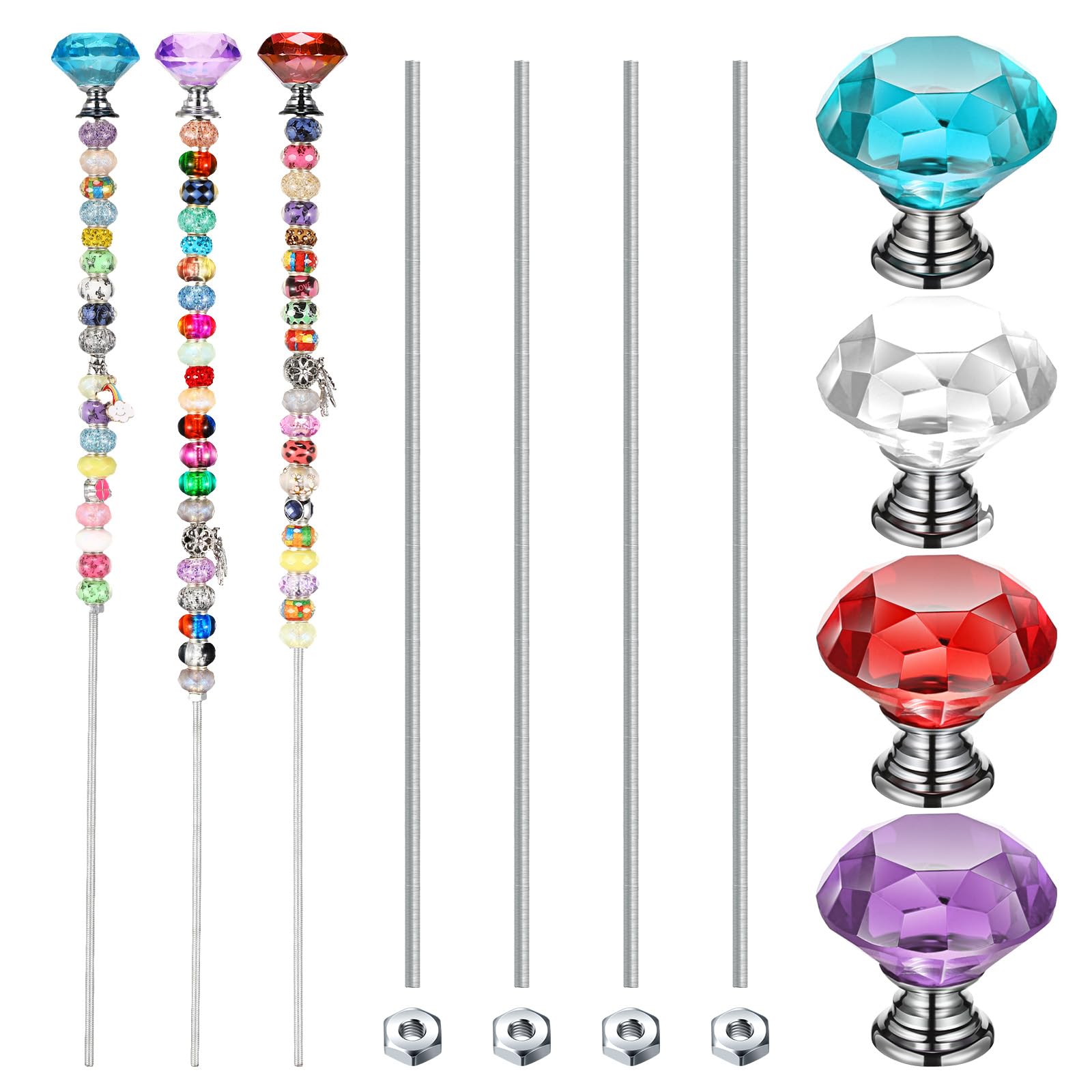 Photo 1 of Pelopy Pack of 4 Beaded Garden Stakes Wands Kit Garden Stake Crafts for Kids Colorful Glass Insert Ornament Garden Decor Fairy Sticks for Craft Supplies, Garden Art for Mom, Kids