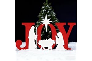 TOMETOTES Outdoor Nativity Set – 48 inches Joy Christmas Yard Sign, Waterproof & Durable PVC Nativity Scene for Yard Art, Simple Assembly, Easy Storage，Red/White