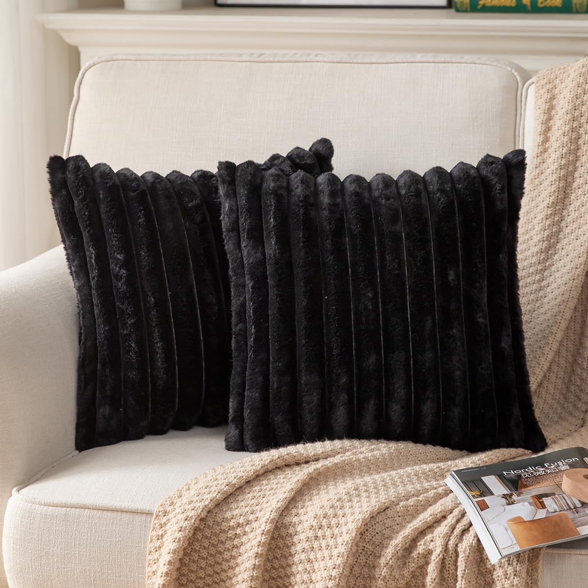 DEELAND Pack of 2,Double-Sided Faux Fur Plush Decorative Throw Pillow ...