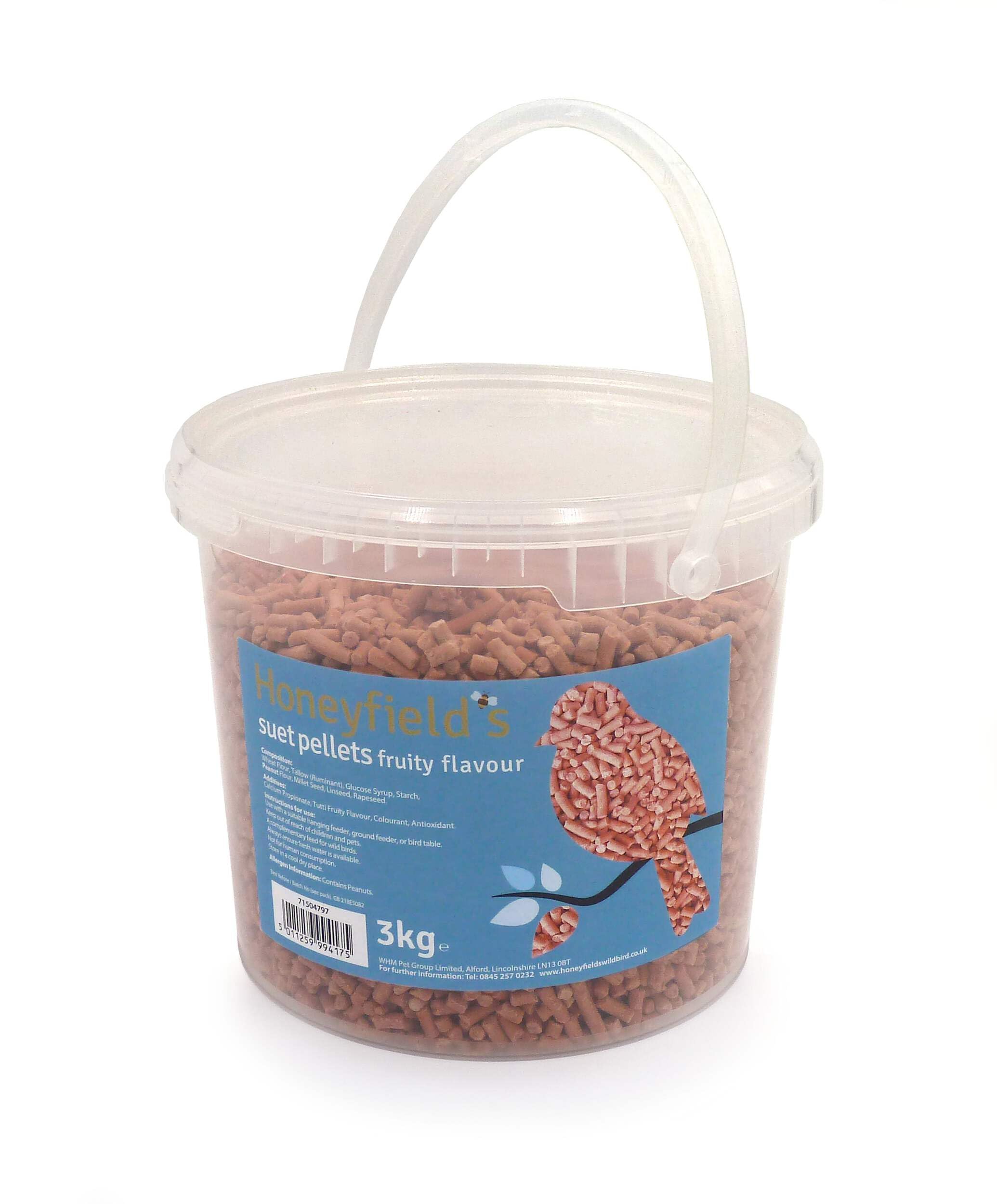 Honeyfield’s - Winter Suet Pellets, Wild Bird Food for Small Birds, Robins, and Common Garden Breeds, High Energy and Protein, Suitable for Year-Round Feeding, Made in the UK (Fruity) (3kg Tub)