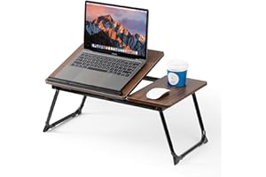 BYMECOST Laptop Desk for Bed Couch, Adjustable Foldable Bed Table with Cup Holder, Breakfast Serving Tray, Portable Laptop Lap Desk Stand for Working Reading Writing Eating Gaming in Bed Sofa Floor(DarkWalnut)