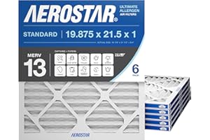 Aerostar 19.875x21.5x1 MERV 13 - 6 Count - Pleated HVAC, Furnace & Air Conditioner Filters - For Bacteria, Dust, Cold & Flu Germs, Lint, Mold, Pet Dander, Allergy-Causing Pollen, Smog, Smoke & Viruses