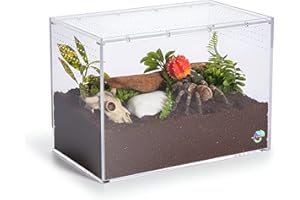EctoTherm Terrestrial Terrarium - Tarantula Enclosure for Spider, Gecko, Frog, Snail & Small Reptiles - Acrylic Terrarium with Lid