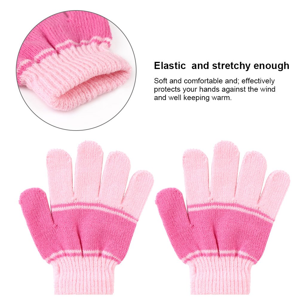 Vbiger Knitted Hat Scarf And Gloves Set For Kids (Pink)