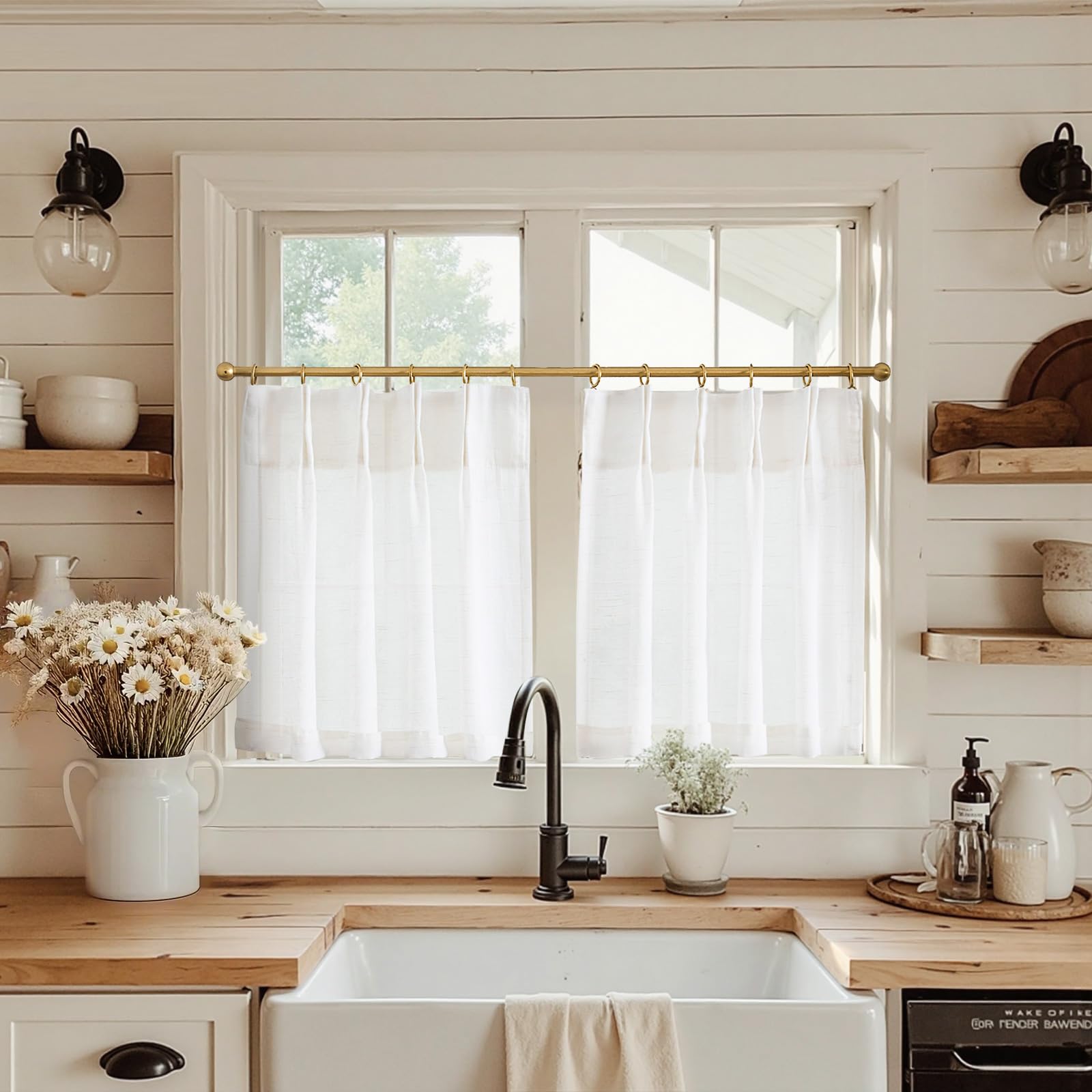 Photo 1 of jinchan Linen Pinch Pleated Kitchen Curtains 30 Inch 2 Panels, Natural Linen Tier Curtains Back Tab Farmhouse Cafe, Light Filtering Small Window Drapes for Bathroom Laundry Room Off White