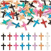 Bestewelry 50Pcs Enamel Cross Charms Colorful Jesus Enamel Charm Stainless Steel Cross Pendants for Bracelet Necklace Earring Easter Jewelry Making