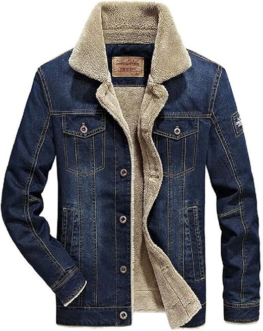 Mens Winter Faux Fur Lined Button Up Warm Thicken DenimJacket Quilted