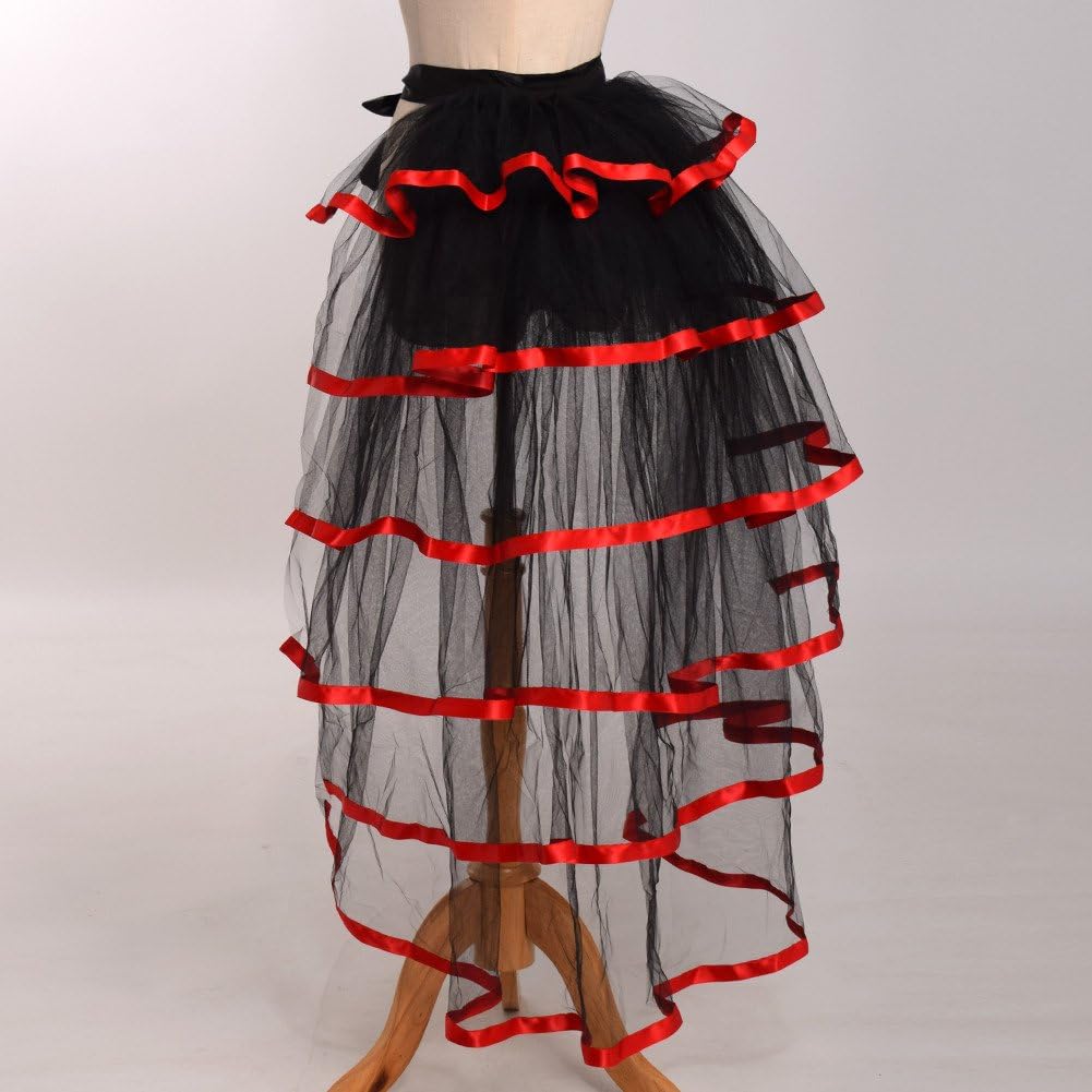 GRACEART Victorian Steampunk Tulle Bustle Vintage Tutu Belt Lace Underskirt Neo-Gothic Costume, Red Hem - Image 5