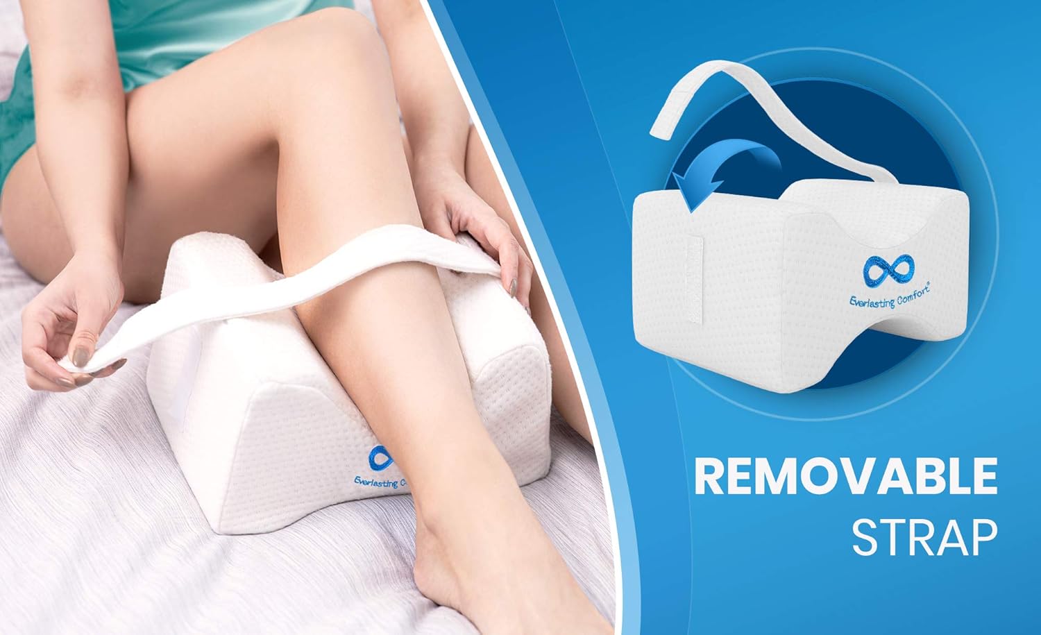 Everlasting Comfort Pure Memory Foam Knee Pillow with Adjustable and Removable Strap - Ear Plugs Included - Leg Pillow for Sleeping: Home & Kitchen