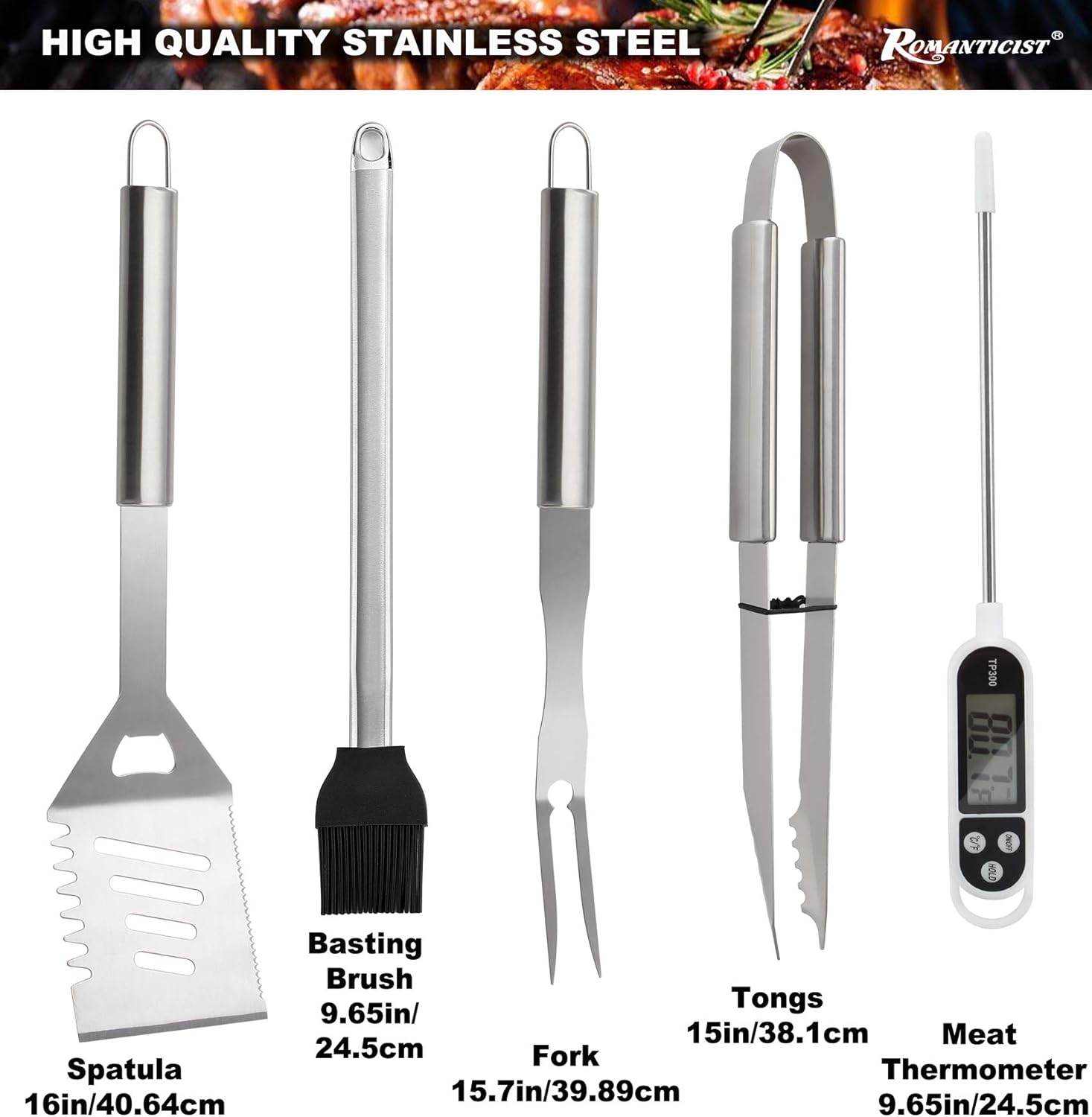 ROMANTICIST 28pc BBQ Accessories Set with Thermometer - The Very Best Grill Gift on Birthday Wedding - Heavy Duty Stainless Steel Grill Set in Case for Outdoor Cooking Camping Grilling Smoking : Sports & Outdoors