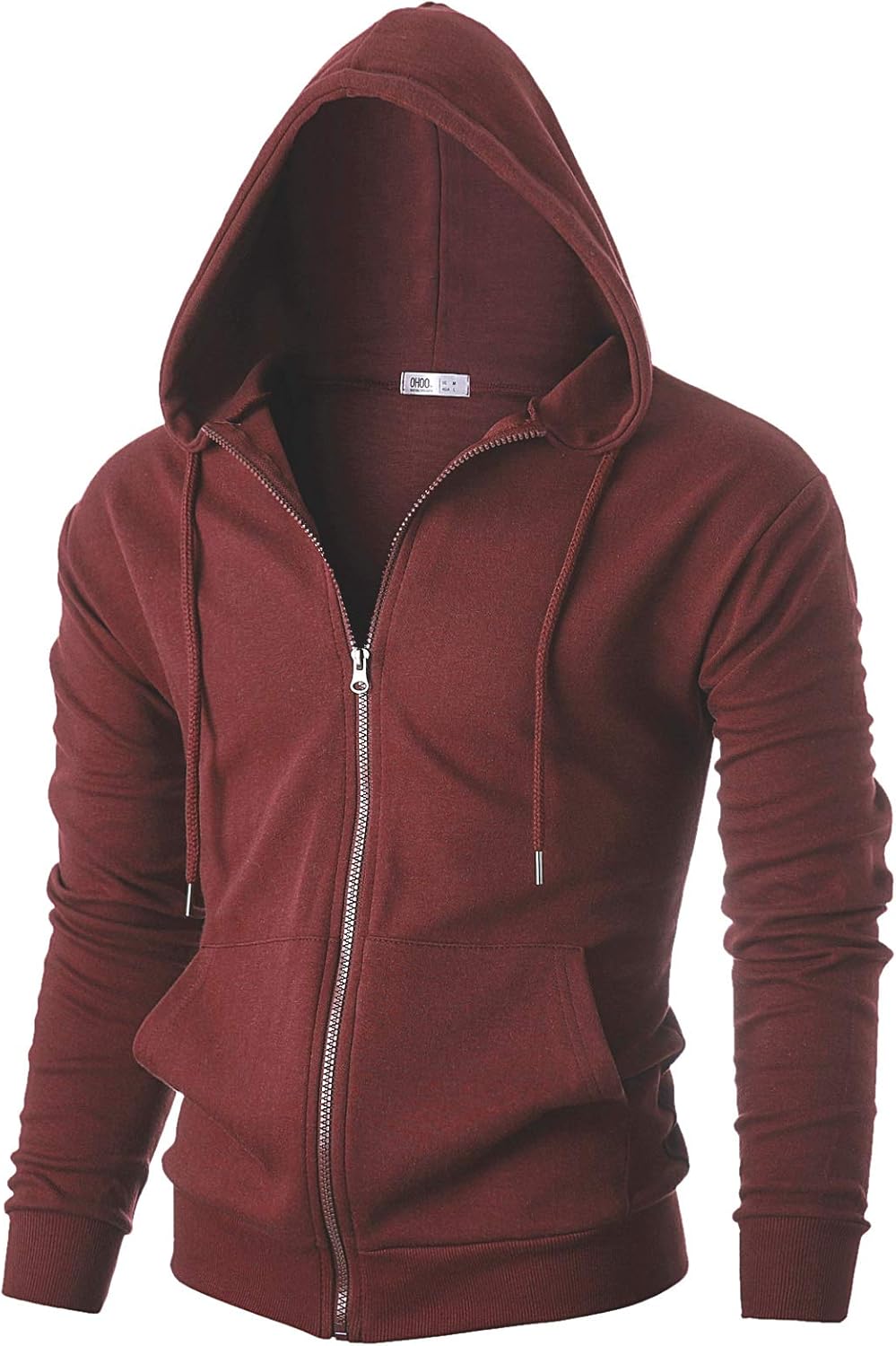 OHOO Mens Slim Fit Long Sleeve Lightweight Zipup Hoodie with Kanga