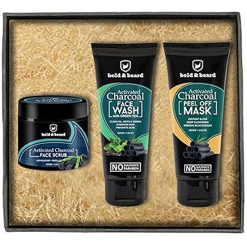 Bold And Beard Activated Charcoal Facial Kit Of Mask, Scrub And Face Wash For Complete Skin Care Regime