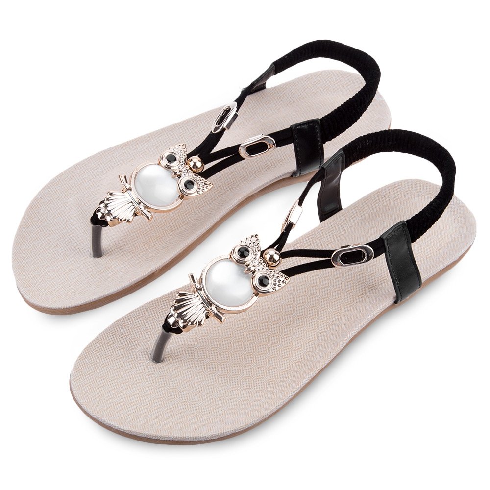 hannea bohemia ladies owl rhinestone beach flip-flop