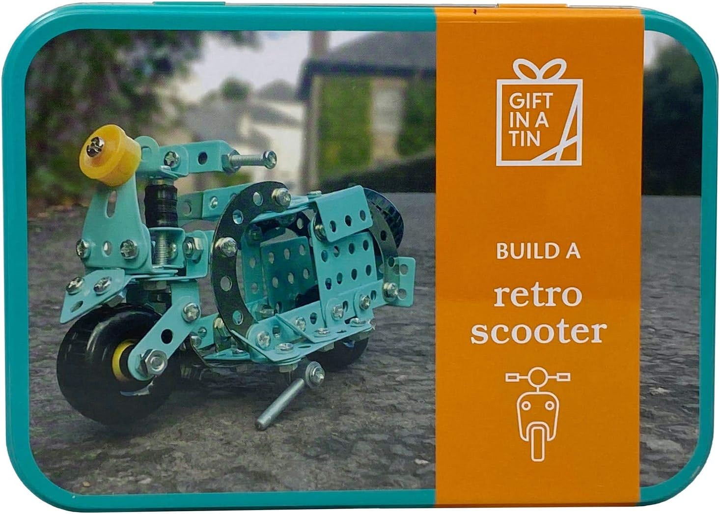 Apples to Pears Build A Retro Scooter Gift In A Tin, Silver, Turquoise, Small
