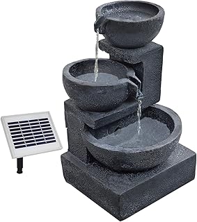 AMUR GARTENBRUNNEN BRUNNEN Solar BRUNNEN ZIERBRUNNEN VOGELBAD Wasserfall GARTENLEUCHTE TEICHPUMPE - SPRINGBRUNNEN WASSERSPIEL für Garten, Gartenteich, Terrasse, Teich, Balkon, VERBESSERTES Modell