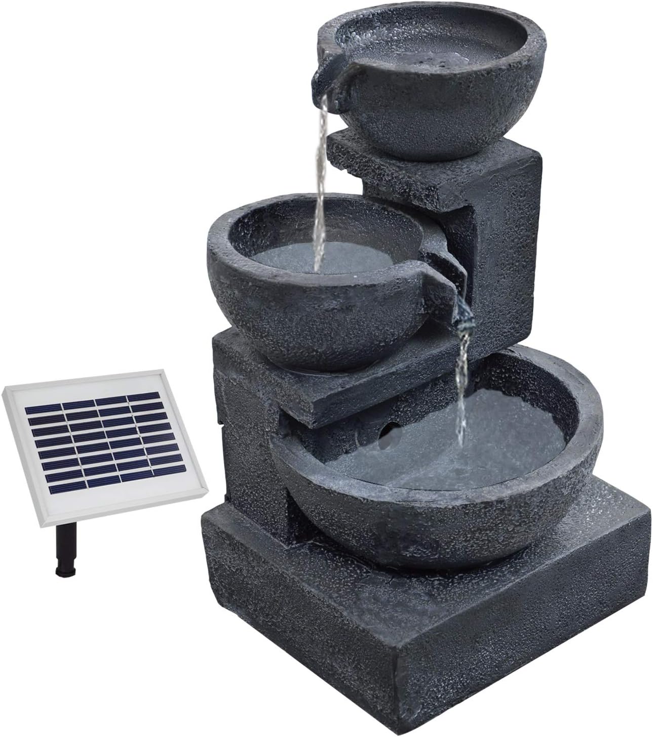 AMUR GARTENBRUNNEN BRUNNEN Solar BRUNNEN ZIERBRUNNEN VOGELBAD Wasserfall GARTENLEUCHTE TEICHPUMPE - SPRINGBRUNNEN WASSERSPIEL für Garten, Gartenteich, Terrasse, Teich, Balkon, VERBESSERTES Modell