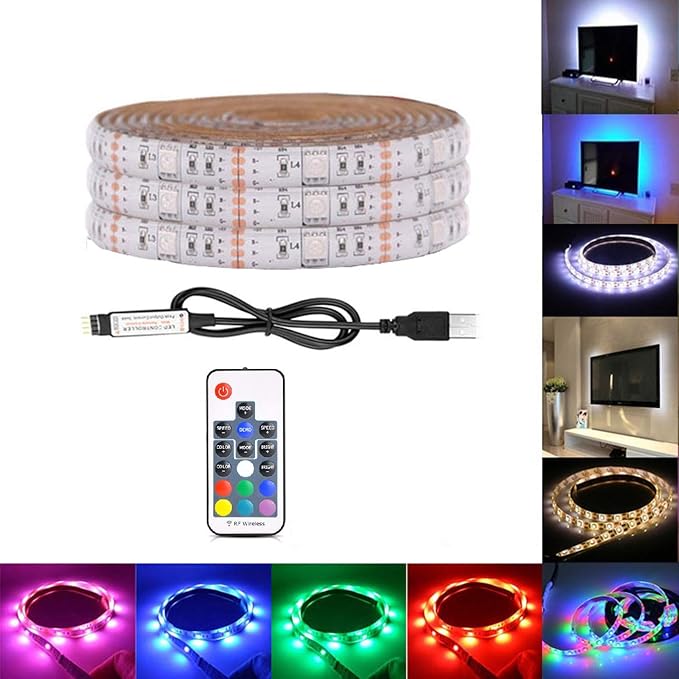 amiciVision USB 5V Waterproof 5050 RGB Strip 120 LED 2 m IP67 with RF Remote for TV Background (Black)