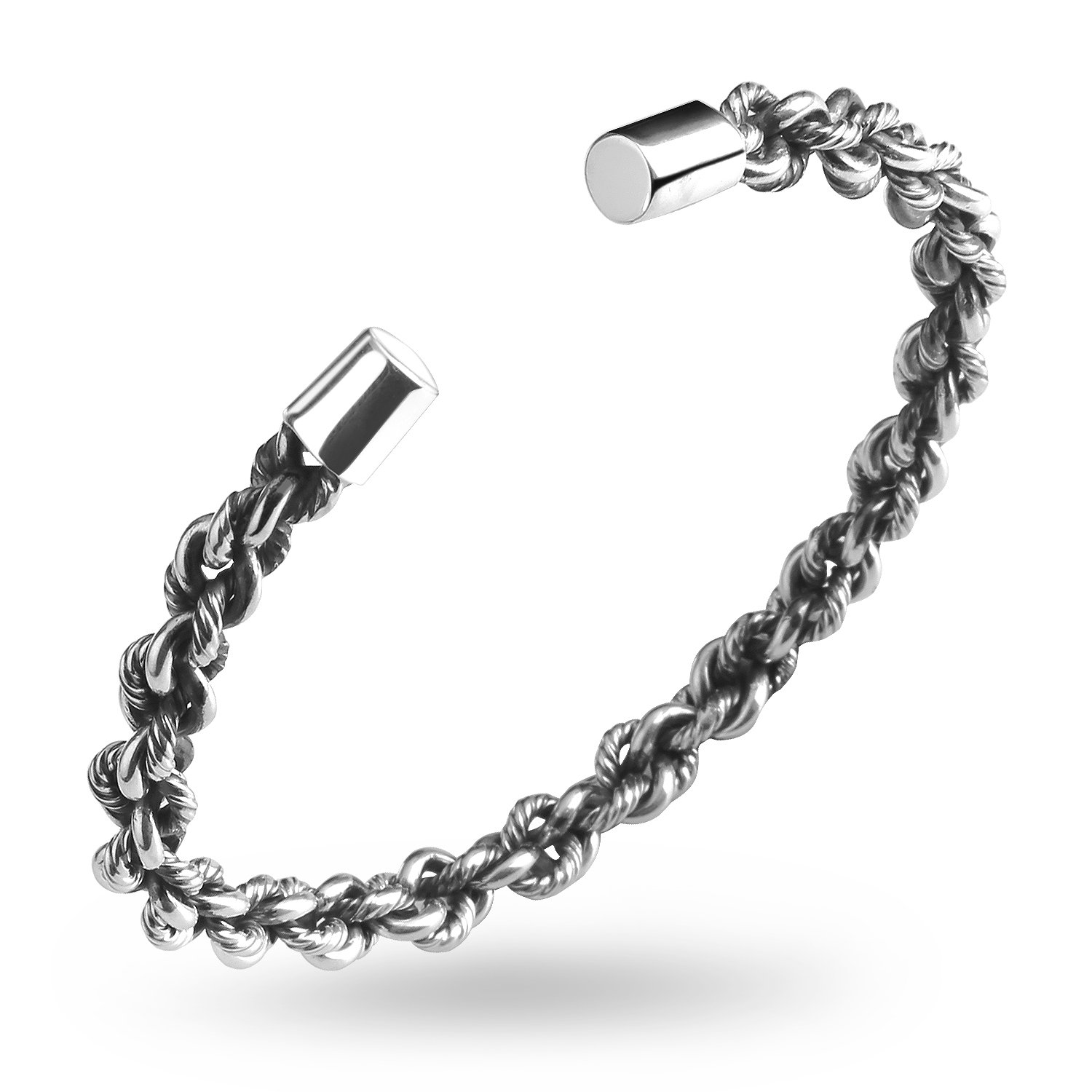 Cuff Bracelet,UHIBROS S999 Sterling Silver Twist Rope Vintage Bangle (Rope)