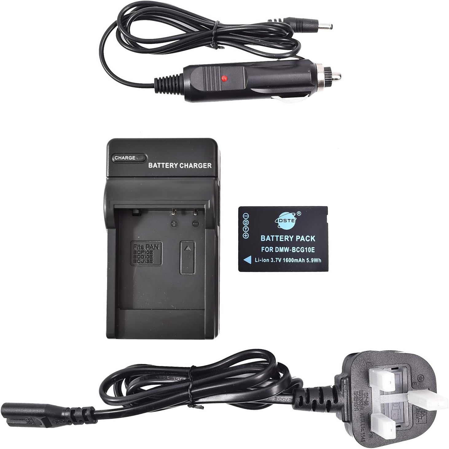 DSTE® DMW-BCG10 Rechargeable Li-ion Battery + DC57U Travel and Car Charger Adapter for Panasonic Lumix DMC-ZS1 DMC-ZS3 DMC-ZS5 DMC-ZS6 DMC-ZS7 DMC-ZS8 DMC-ZS9 DMC-ZS10 DMC-ZS15 DMC-ZS19 DMC-ZS20 DMC-ZS25 DMC-ZX1 DMC-ZX3 DMC-3D1 DMC-SZ8 DMC-TZ6 DMC-TZ7 DMC-TZ8 DMC-TZ10 DMC-TZ18 DMC-TZ19 DMC-TZ20 DMC-TZ25 DMC-TZ30 DMC-TZ35 DMC-ZR1 DMC-ZR3 as Panasonic DMW-BCG10E DMW-BCG10PP Leica DC7