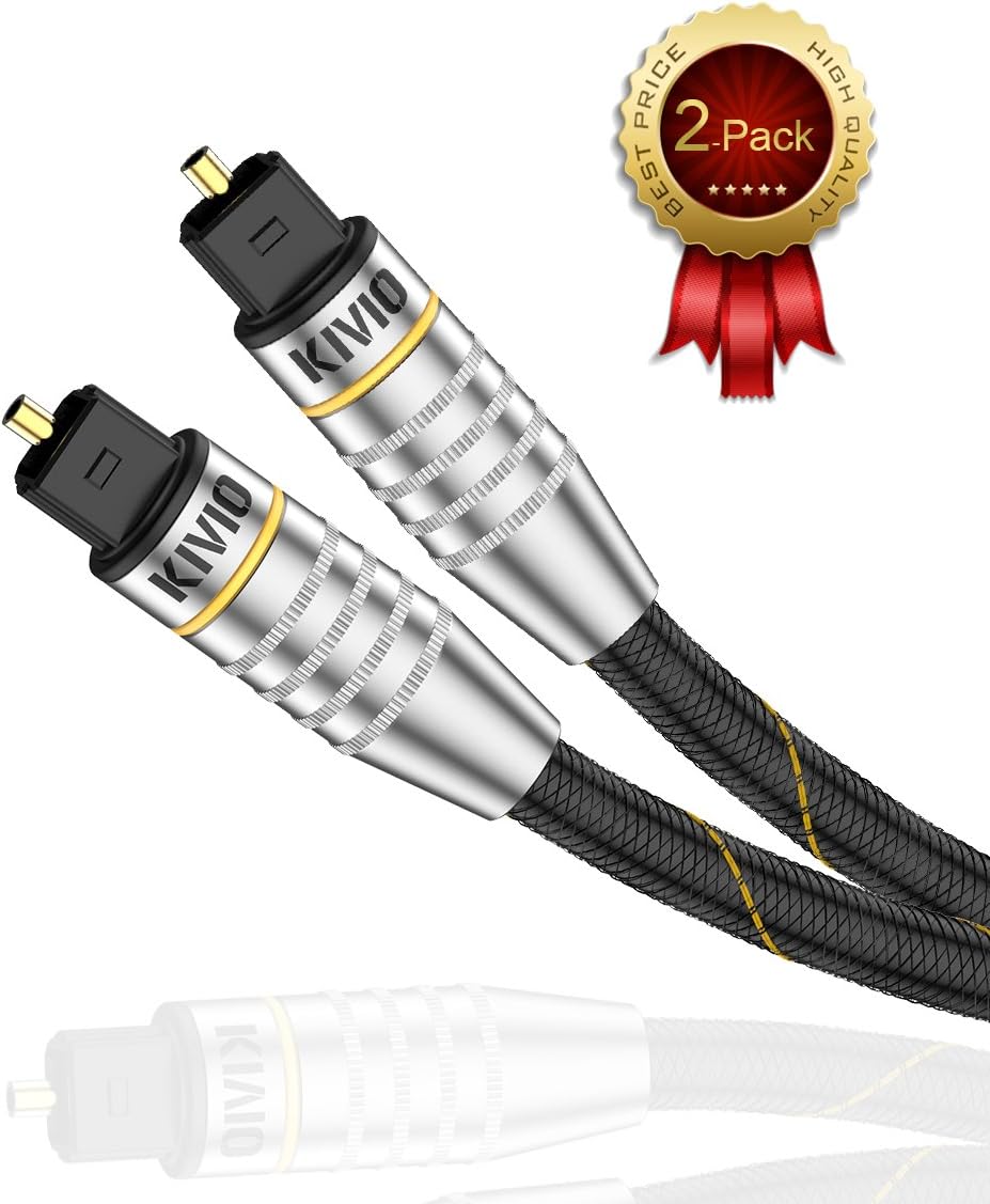 Optical Audio Cable,2-Pack KIVIO Premium Digital Optical Audio Toslink Cable-6.6 Ft-Best For Playstation & Xbox - Metal Connectors & Braided Nylon Jacket