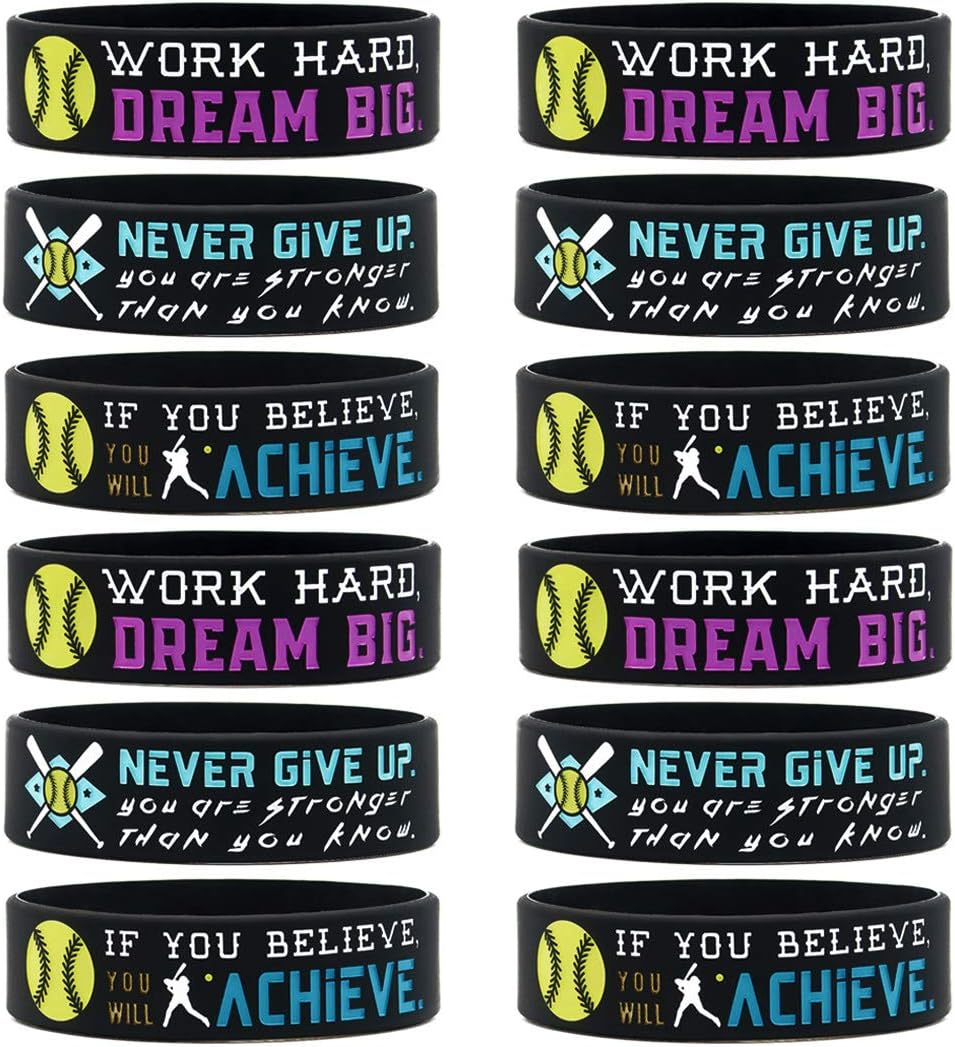(12Pack) Softball Wristbands with Motivational Quotes