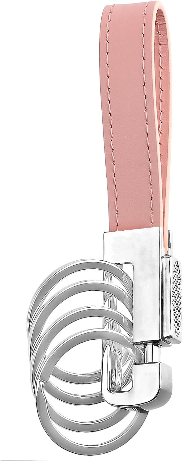 GH GOLD HORSE Elegant Leather Key Chain with 4 Detachable Key Rings, Class Multi-Ring Capable Valet Keychain Organizer with Secure Locking Hanging Buckle (Rose Gold)