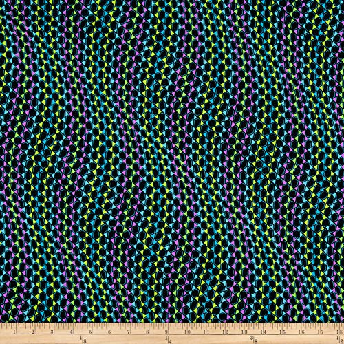 Sportek International Spandex Tricot Active Knit Lafante Black/Yellow/Pink Fabric by The Yard