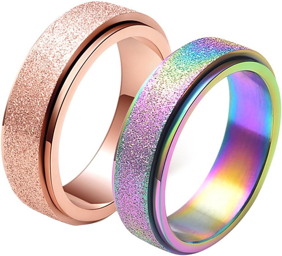 LANHI Unisex's 6mm Stainless Steel Spinner Ring Matte Sand Blast Finish